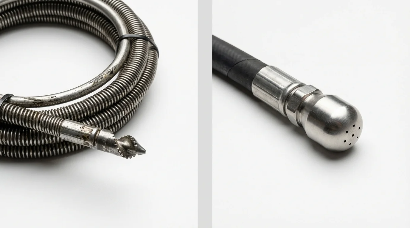Drain snake cable and hydro jetting nozzle used for drain cleaning in Mantorville, MN
