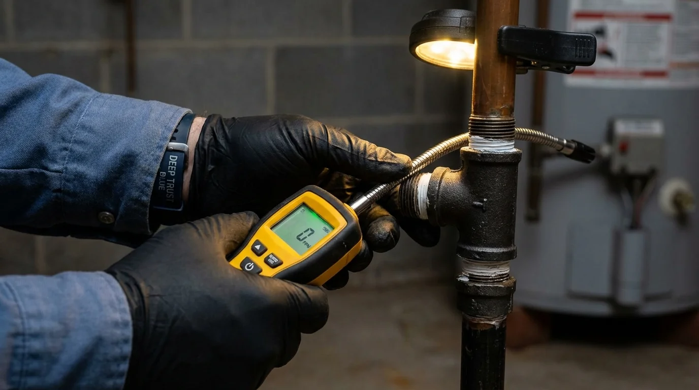 Gas leak detection with electronic sniffer by Johns Plumbing LLC in Mantorville