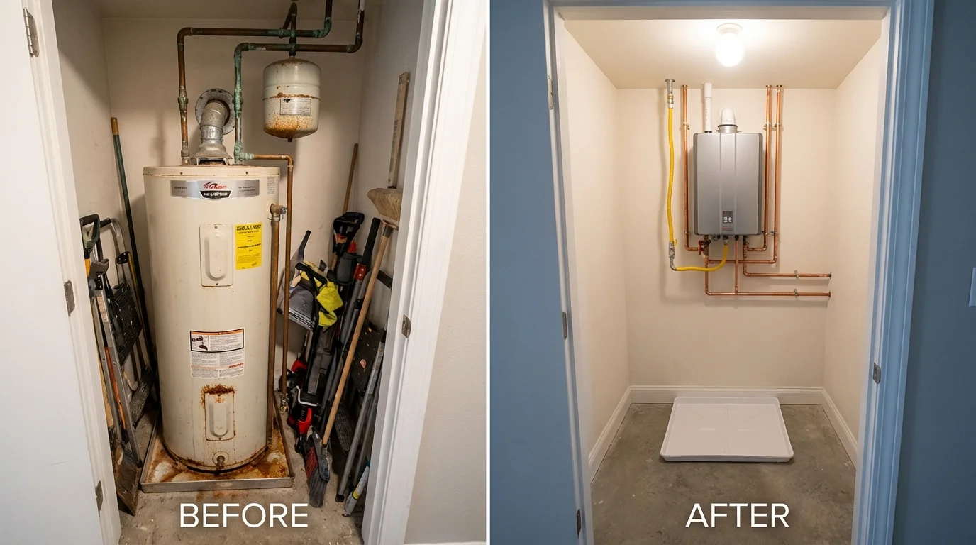 Tank water heater versus wall-mounted tankless unit comparison for Mantorville, MN homeowners