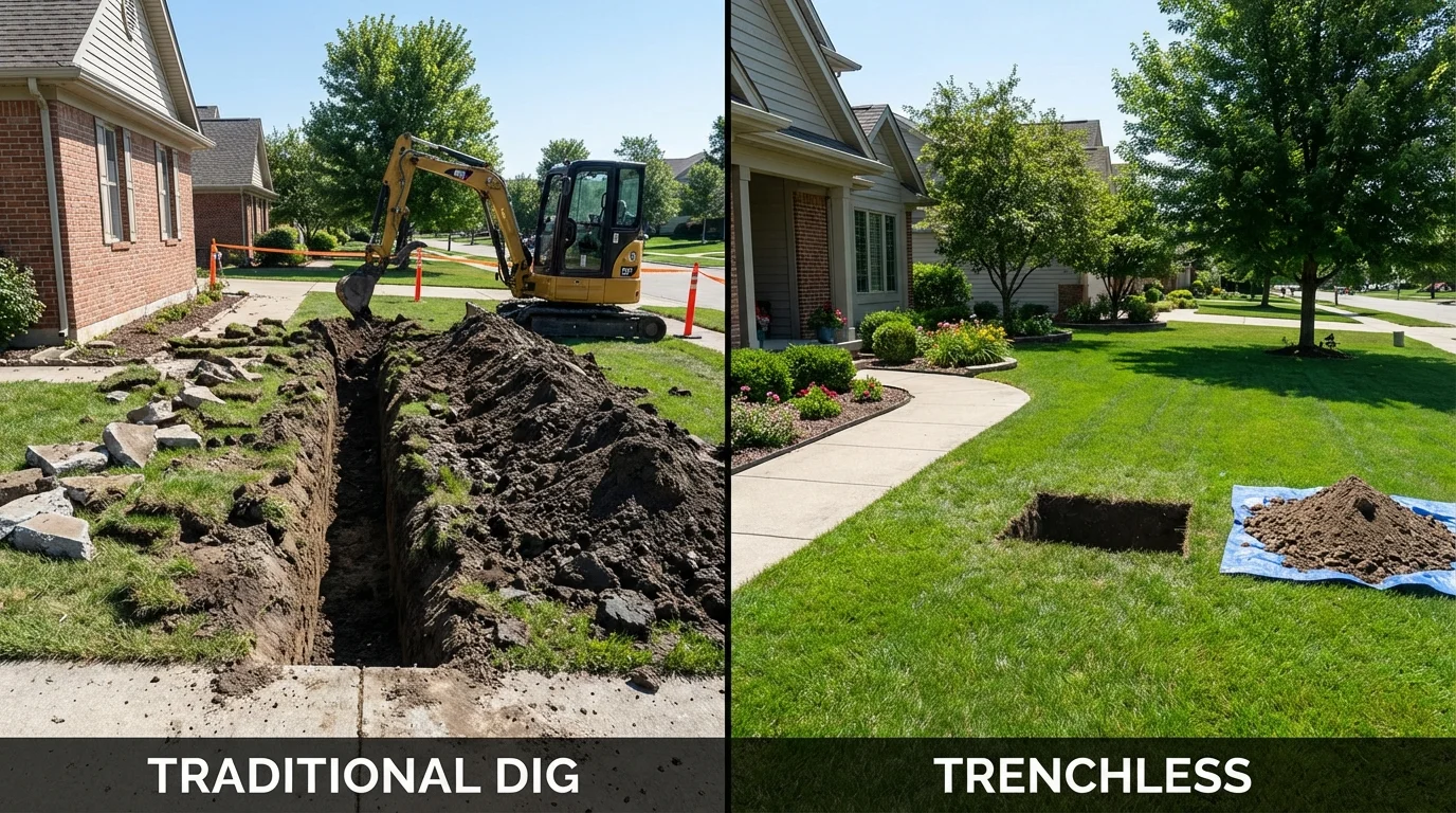 Trenchless sewer repair with minimal yard damage versus traditional excavation in Mantorville, MN